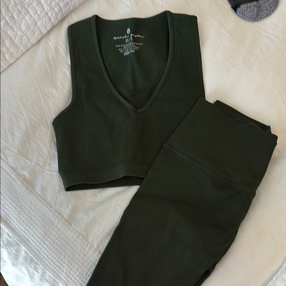 Spiritual Gangster Forest Green Ribbed Activewear Set